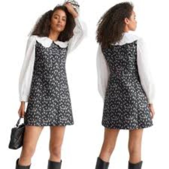 & Other Stories Embroidered Jacquard Mini Dress with Contrasting Cotton Sleeves - Picture 12 of 12